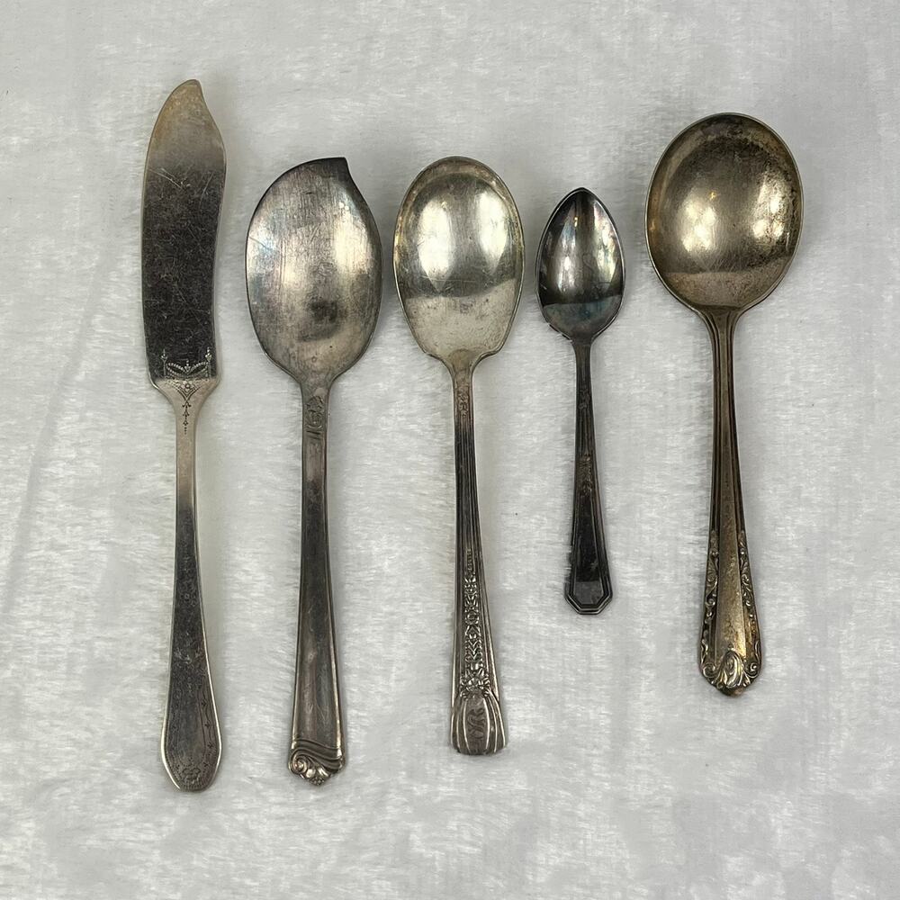 5pc Vintage Silverplate Utensil Lot 4"-8" Mixed Brands WM Rogers Holmes Edwards